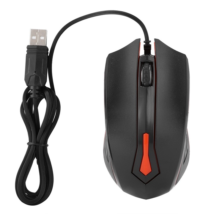 Оптична мишка с кабел 0803BM-BSTY00299672, USB, 3 бутона, ролка с противоплъзгащ гумен пръстен, вградена тежест за стабилност, черна/червена