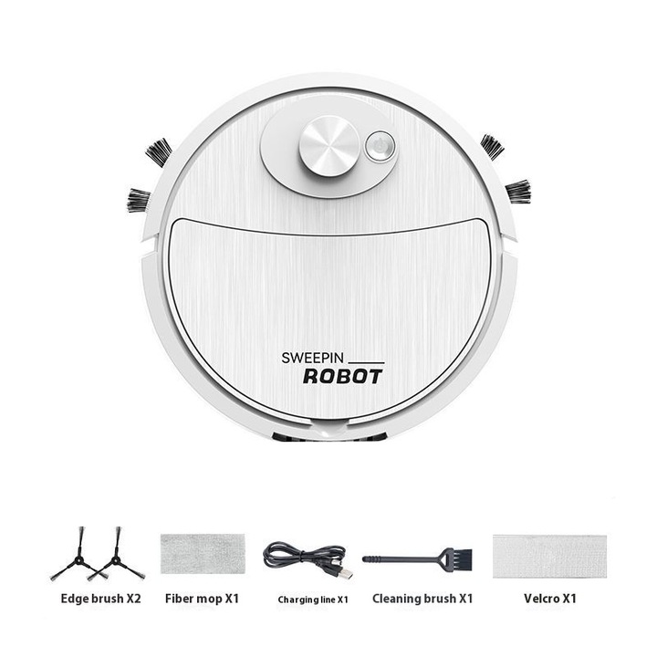 Роботизирана прахосмукачка с USB зареждане, силно засмукване, изключване, бутон за включване, бяла