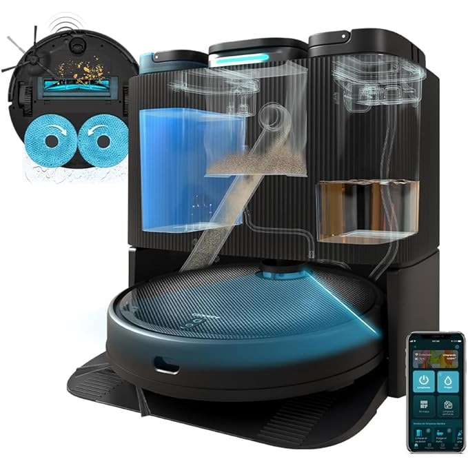 Aspirator robot si robot de spalat podele Cecotec Conga 11090 Spin Revolution – Statie de auto-golire, spalare si uscare mopuri, navigatie laser cu ultrasunete, motor de aspirare cu 5000 Pa