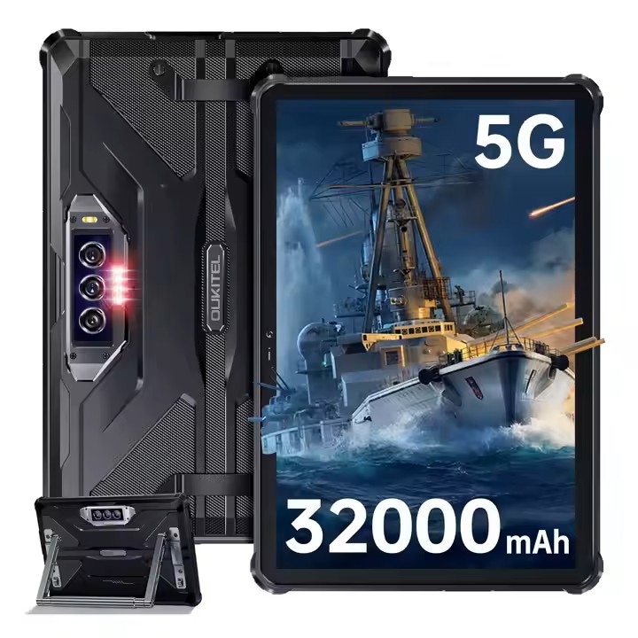 Rugged 5G таблет, 24GB RAM (12+12 разширена), 256GB ROM, 32000mAh батерия, 10.1" FHD+ екран, Android 13, 48MP+ нощно виждане 20MP камера, включени подаръчни аксесоари, черен, Production by A&A