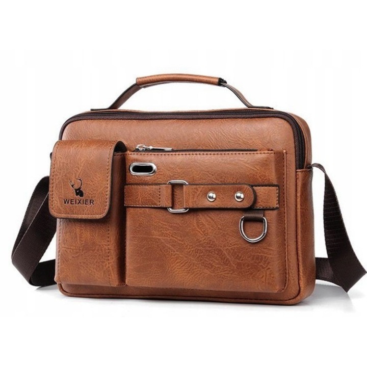 Táska, Vintage, Férfi, 19,5 cm x 28 cm x 8 cm, 100% valódi bőr, Állítható pánthossz 150 cm-ig, barna