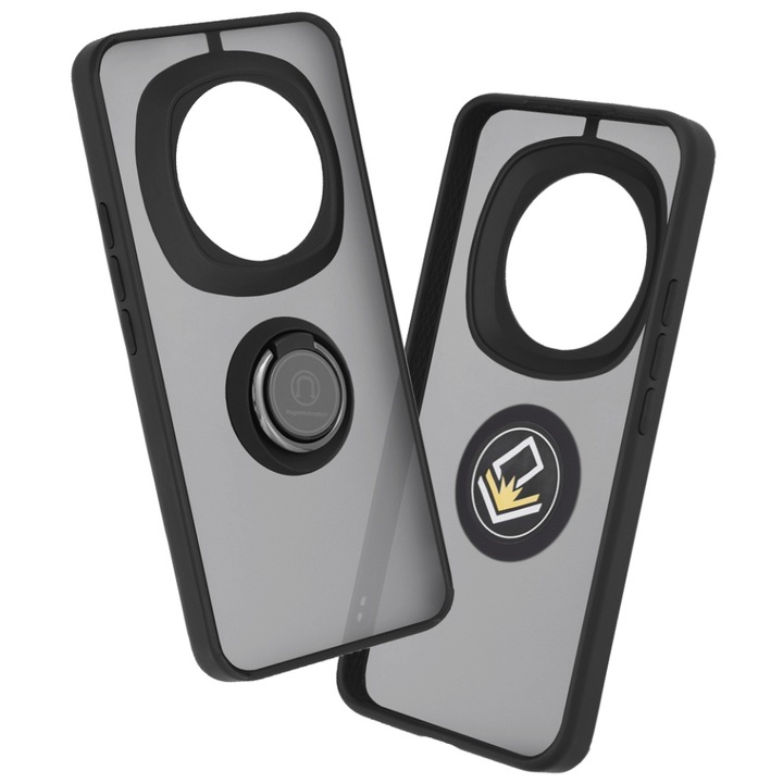 Husa pentru Honor Magic6 Pro, SKYDDAR INNOVATION, Glinth cu Inel Rotativ 360° Magnetic, Negru, set cu sticker