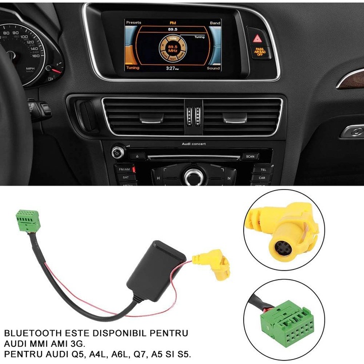 Bluetooth 5.0 + Mmi 3G AUX audio adapterkábel Audi A4 A5 A6 Q5 Q7 S5-höz, OUYLAF, fekete