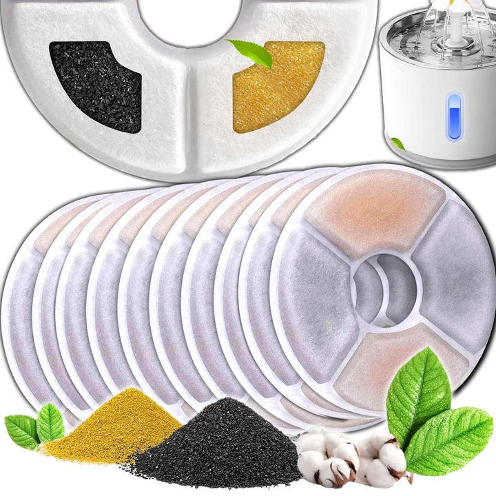 Set 10 filtre Renew Force pentru adapatoare si fantana apa, filtrare tripla, alb, 127 x 36 x 10 mm