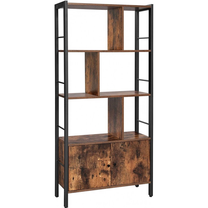 Biblioteca Stil Industrial, Vintage, Maro Rustic / Negru BRX002, 154.5x74x30 cm