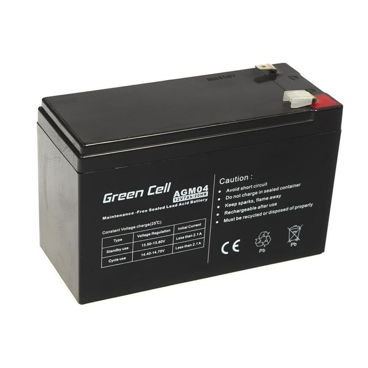 Стационарен акумулатор 12V 7Ah F2 AGM Green Cell AGM04 UPS