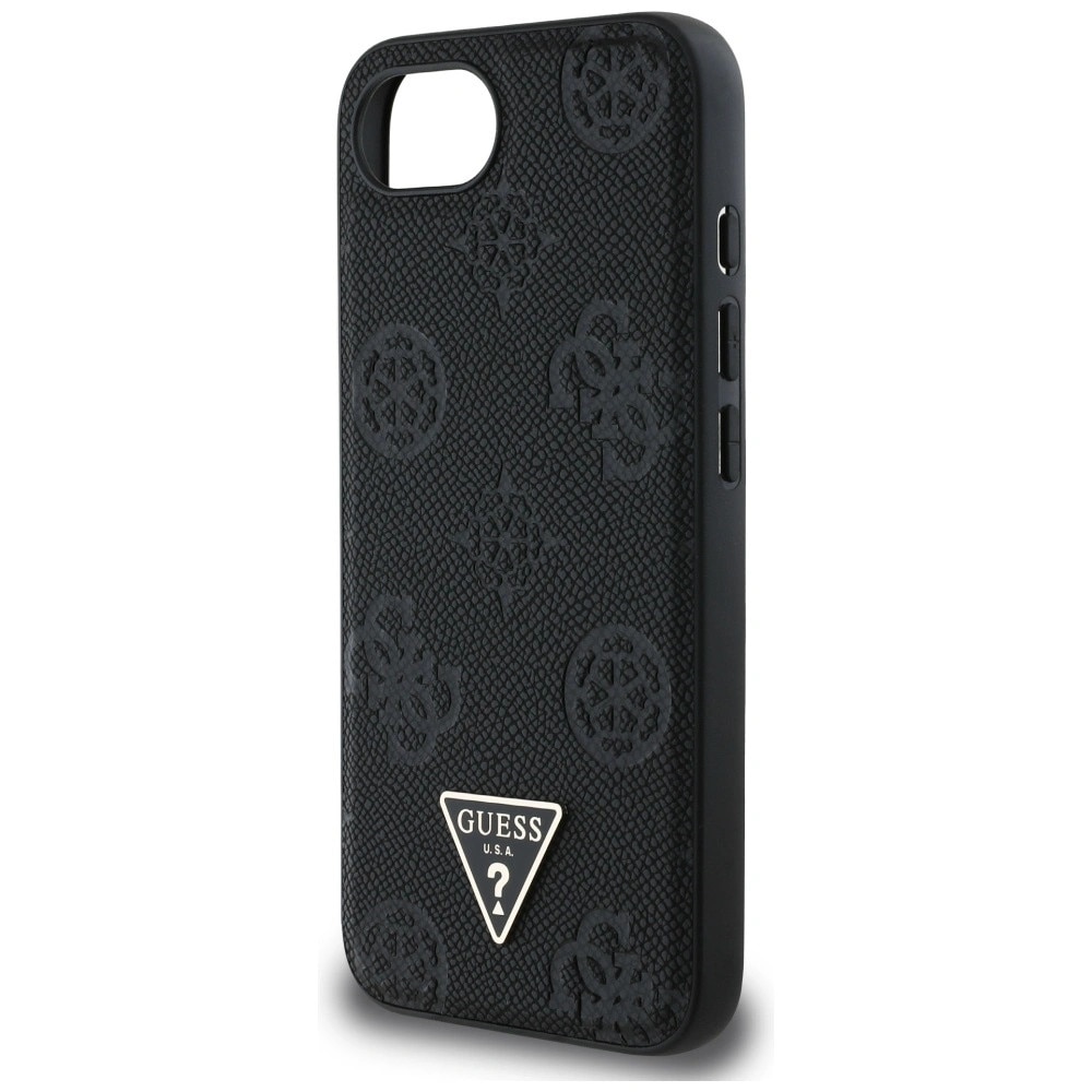 Carcasa Guess Grained Hot Stamp Peony Triangle Logo, cu MagSafe, compatibila cu iPhone 16e, Negru