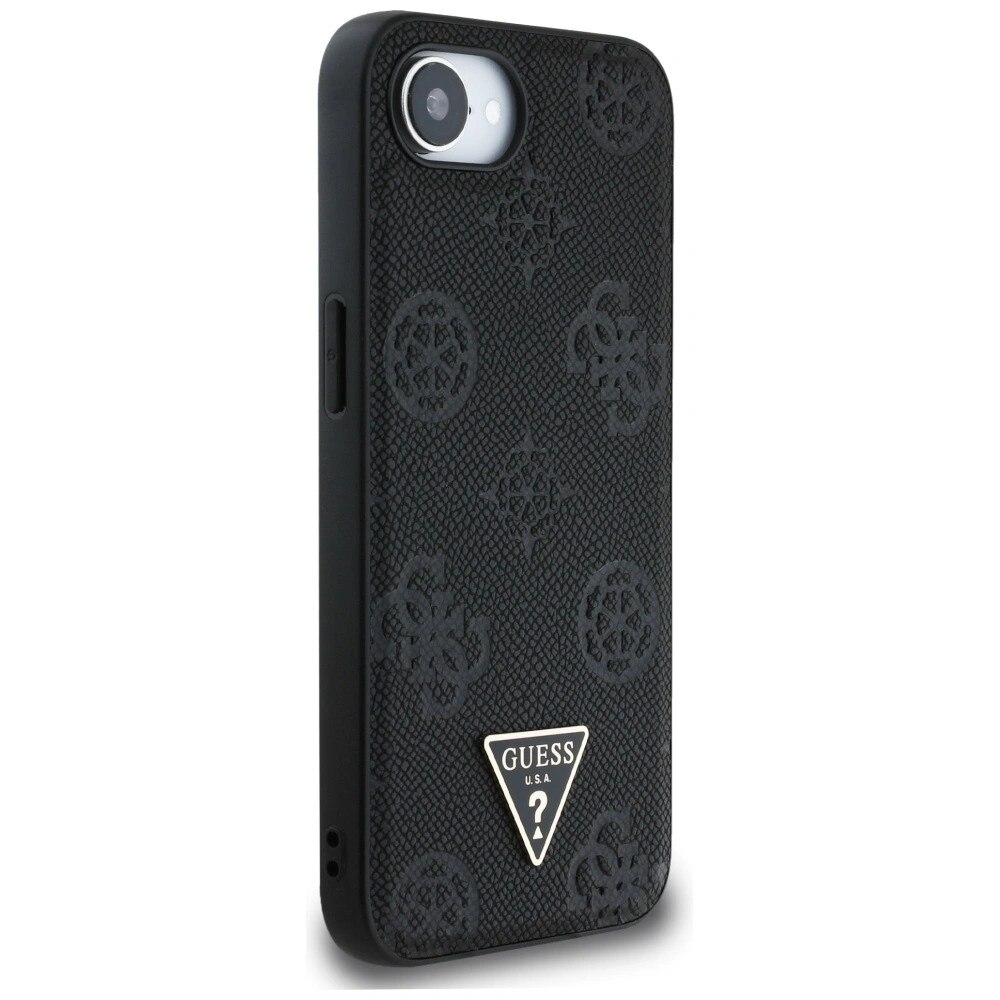 Carcasa Guess Grained Hot Stamp Peony Triangle Logo, cu MagSafe, compatibila cu iPhone 16e, Negru