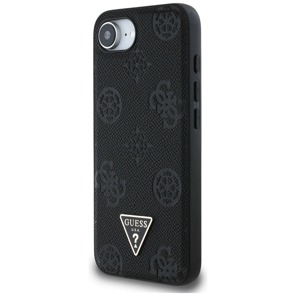 Carcasa Guess Grained Hot Stamp Peony Triangle Logo, cu MagSafe, compatibila cu iPhone 16e, Negru