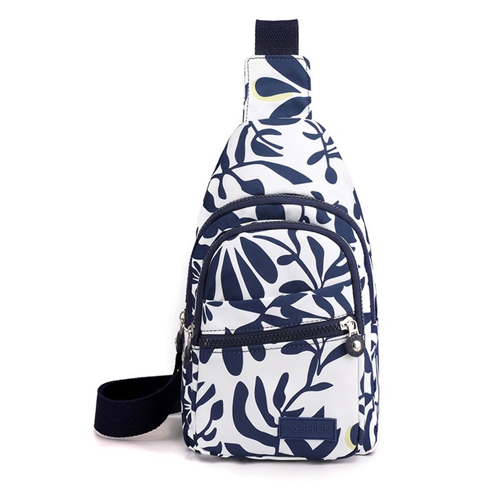 Rucsac mic de dama, nylon, negru/alb, 30x17x11cm