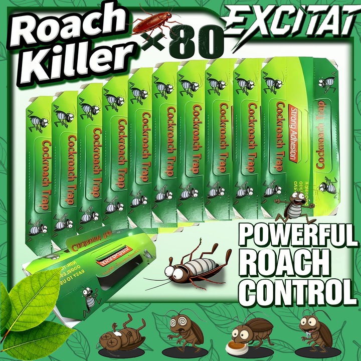 Set 80 capcana gandaci cu momeala, Excitat®, Aderenta puternica, Non-toxic si inodor, Pentru furnici, paianjeni, insecte, greieri, Hartie, Pentru controlul daunatorilor din interior, Verde