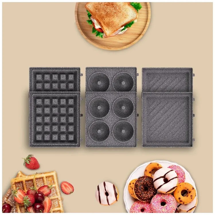 Cecotec Rock'Ntoast Vintage Sandwichtoast, Retro One Yellow, 700 W, 3 verwisselbare platen, retro-design, Rockstone-coating, lichtindicator, antislip bodem, koude handgreep, sluitclip