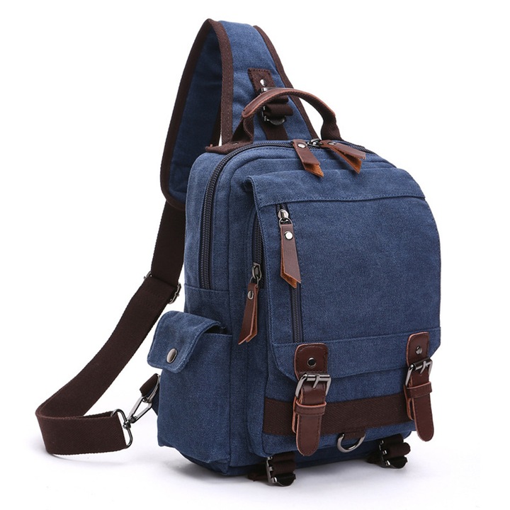 Rucsac crossbody unisex, panza, albastru inchis, 33x29x11 cm