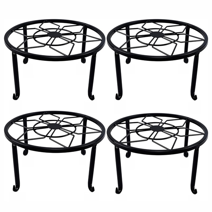 Set 4 Suporturi Metalice pentru Ghivece, YISYNIM, Fier Negru, 23x23x11.5cm