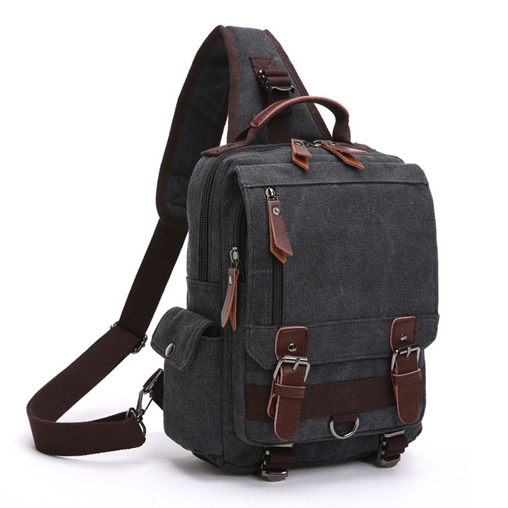 Rucsac unisex, 33x29x11cm, negru, panza, inchidere cu fermoar