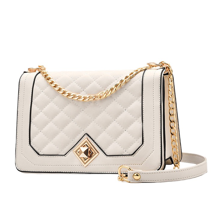Női crossbody táska, műbőr, 23x16x11 cm, fehér