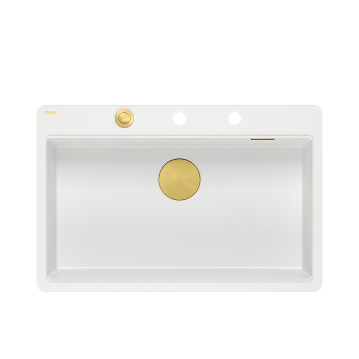 Chiuveta Quadron MARC 110 cu o cuva 75x49x24 cm, alba, dozator + placa