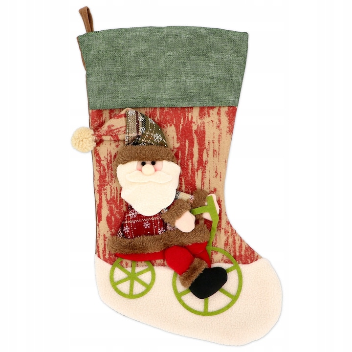 Soseta de Craciun decorativa cu Mos Craciun, Tesatura Durabila Si Cusaturi Atent Realizate, Asigurand Rezistenta, Capacitate Mare, Ideala Pentru Dulciuri, Jucarii Mici Sau Alte Cadouri, Aspect Stilat, Captuseala, 47 x 29 cm, Multicolor