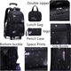 Set Ghiozdan troler Scoala 3 Piese, Excitat®, cu punga de creion, geanta tote, 6 Roti, tip Rucsac Oxford Impermeabil de Capacitate Mare, Rezistent la uzura, Ergonomic, Buzunare Pentru Laptop, Telefon, Apa, Pentru Elevi de Liceu sau Adulti, Negru