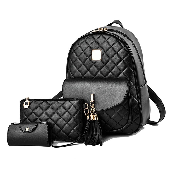 Rucsac set trei piese, negru, 30x25x11cm 19x12x2cm
