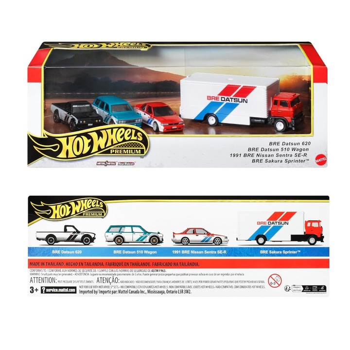 Set 4 Masinute Hot Wheels BRE Datsun, Datsun 620, Datsun 510 Wagon, Nissan Sentra SE-R 1991, multicolor, 3+ ani