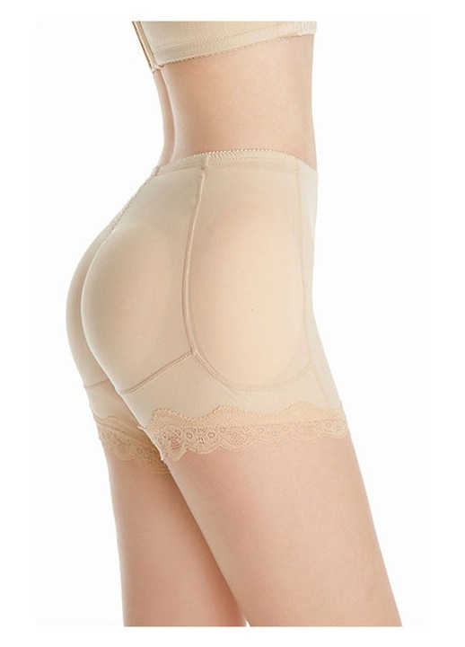 Chiloti Body modelatori cu push up, JENUOS®, design elegant cu dantela, pernute pentru solduri, efect de push-up, obtin instantaneu efectul dorit, S, Bej