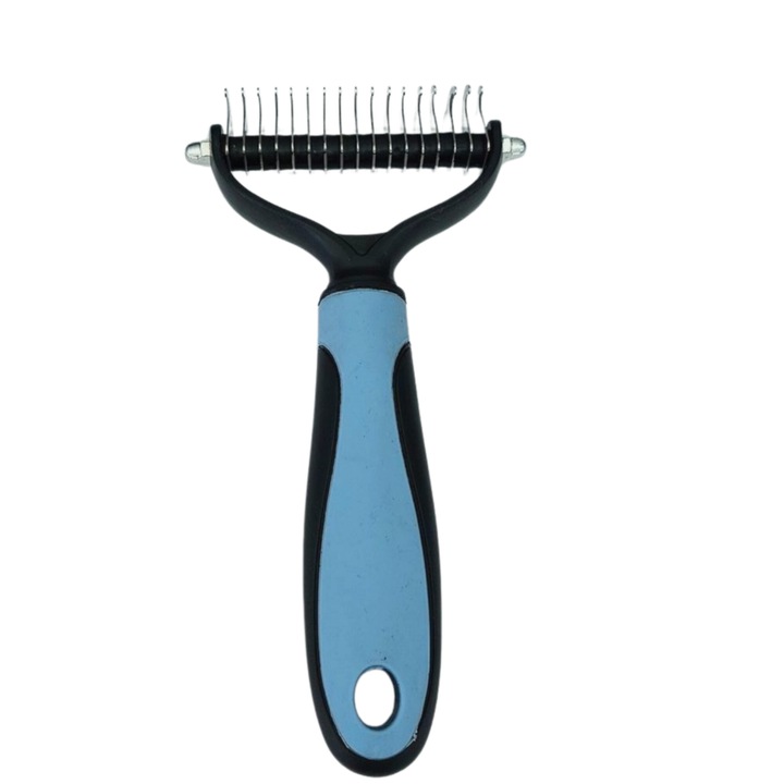 Perie pentru caini si pisici, Etomidomi, trymer cu 17+9 lame, design ergonomic, albastru-negru, 17x9 cm
