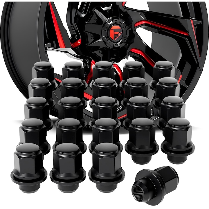 Set piroane roata M12x1.5, Excitat®, 24 bucati, scaun mag, otel calit, 37x30 mm, Negru