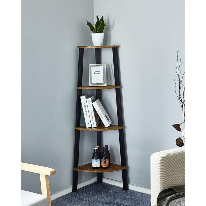 Raft de colt Stil Industrial, Vintage, Maro Rustic BRX803, 33.9x33.9x124.5 cm