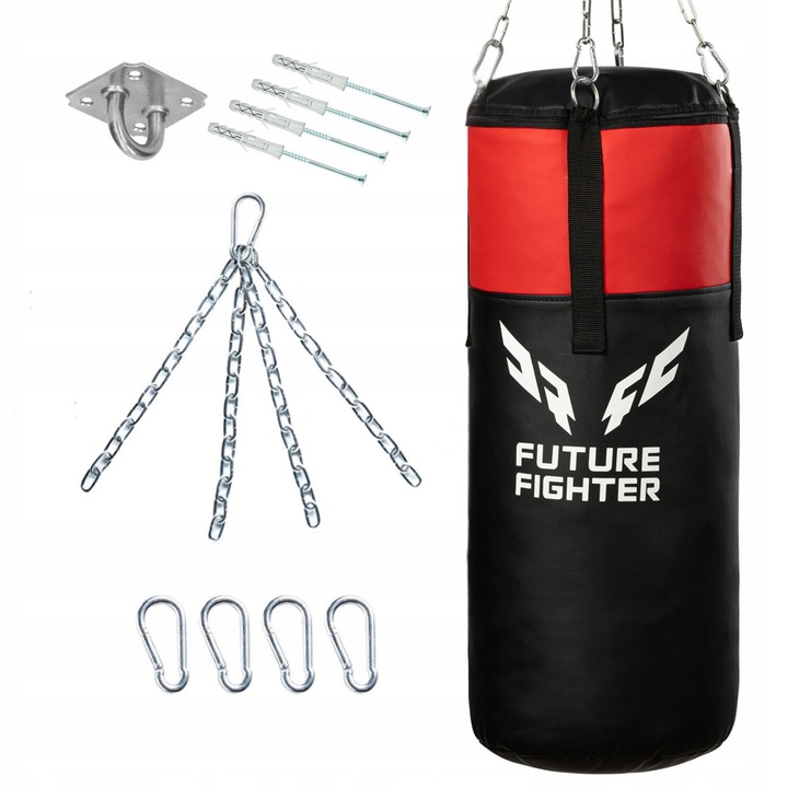 Sac De Box, Ferocitate, Strat Exterior Din Piele Sintetica Rezistenta, Umplutura Sigura Care Asigura Durabilitate Optima, Echipat Cu Lant De Otel Si Manere, Greutate Aproximativ 8-9 Kg, 60 cm x 25 cm x 95 cm