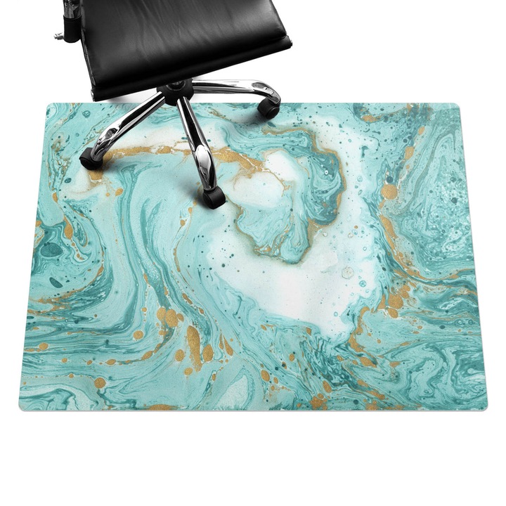 Protectie podea scaun birou, Wallfluent, Valuri de marmura, Turcoaz, 120x90 cm, 010250310020100029774
