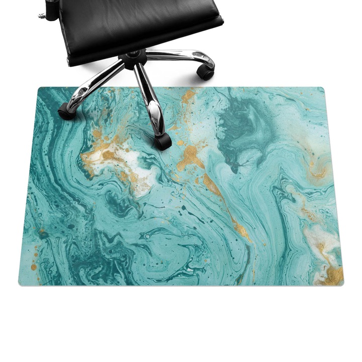 Protectie podea birou, Wallfluent, Marmura sis-flores, Turcoaz, 100x70 cm, 010250310010100019114