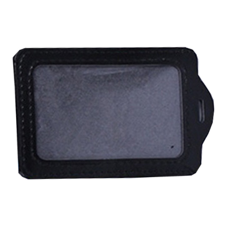 Suport pentru ecuson sau legitimatie de birou, piele flexibila, 1 bucata, negru