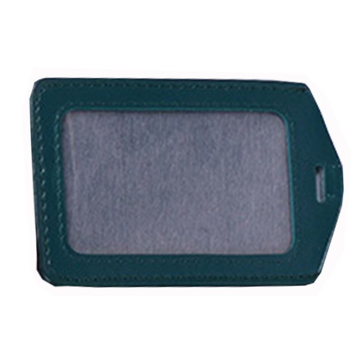 Suport pentru ecuson sau legitimatie de birou, piele flexibila, 1 bucata, verde inchis