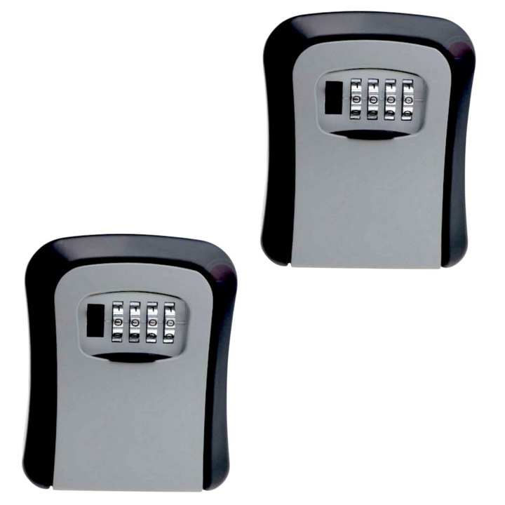 Set 2 Cutii metalice de perete, pentru chei, cu usa de protectie, 11.5x9.5 cm, 4 digiti, 10000 variante, cu buton reset modificare cod acces