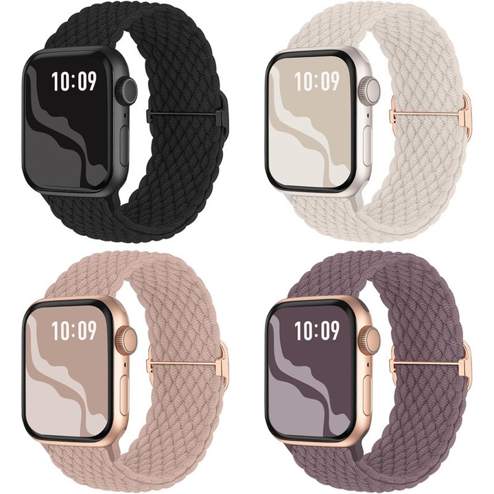 Каишка OTTOOPPXIN, За Apple Watch, Еластична, Дишащ найлон, Регулируема, Многоцветна, 4.0"-9.0", Комплект от 4