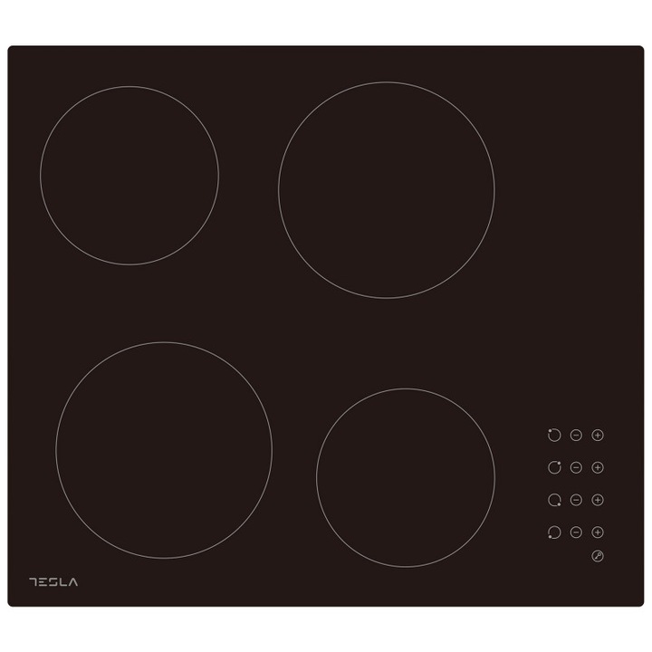 Beépített üvegkerámia főzőlap Tesla HV6402MB, 6600W, 9 szint, 4 zóna, időzítő, gyerekzár, maradékhő-jelző, ferde él, fekete
