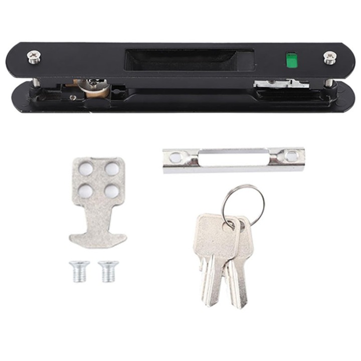 Set manere usa glisanta din sticla, Rqiurpn, Aliaj zinc, Design modern, Negru