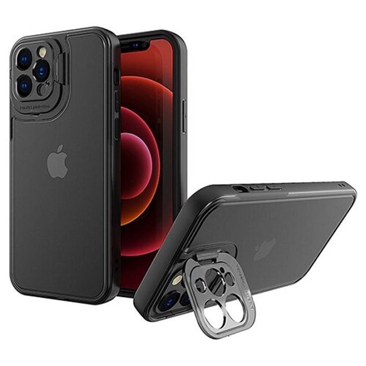 Husa FlexiDock pentru Apple iPhone 14 Pro, Suport Integrat de tip Bracket, Protectie Camera, Colturi Intarite, Margini Ridicate, Decupaje Precise, Butoane Accesibile, Usor de Utilizat, Anti-Alunecare, Protectie Camera, Negru