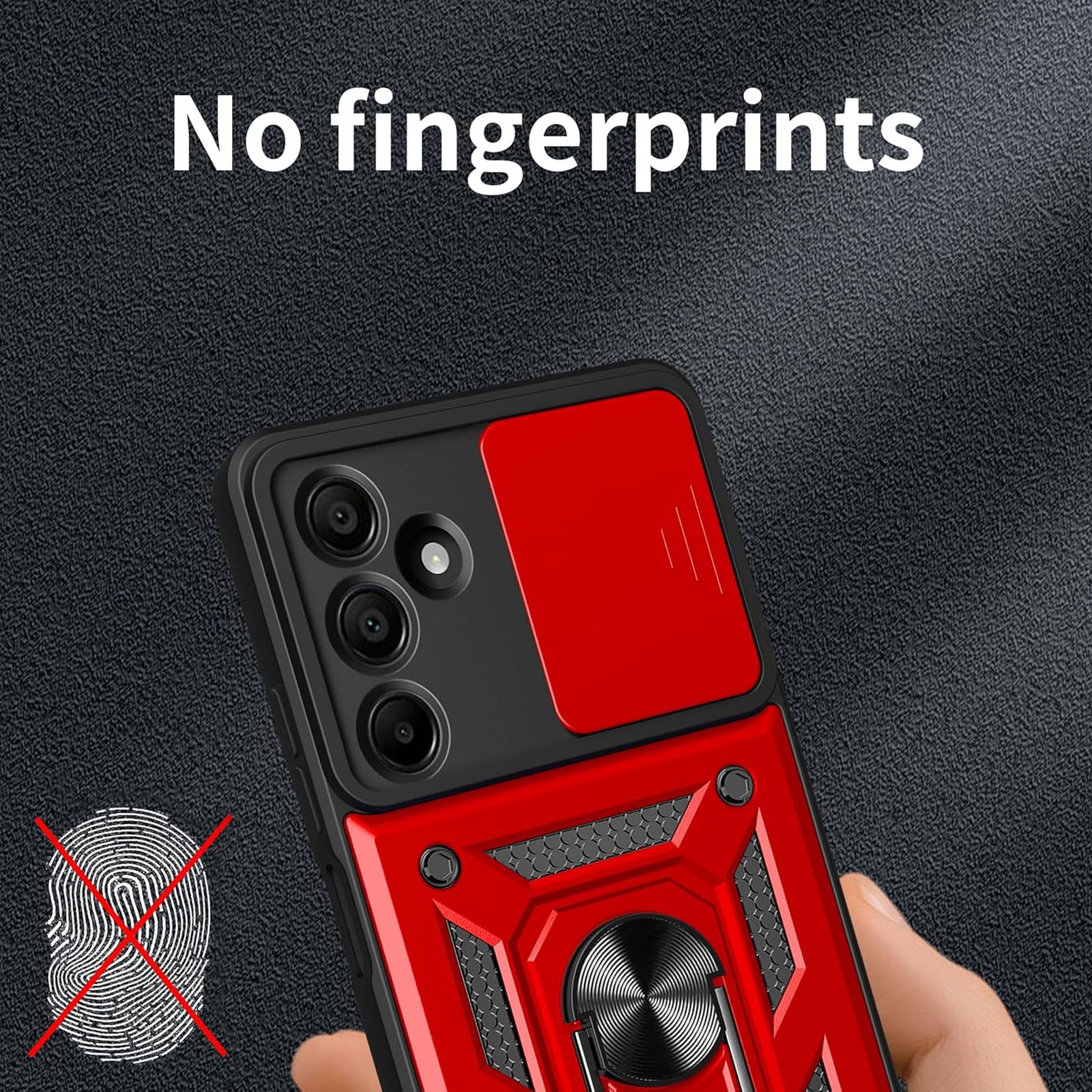 Husa pentru Samsung Galaxy A16, ZGGZERG, Protectie Camere, Suport Inel, Suportul Inel Rotativ 360°, Anti-amprente, Prindere Magnetica, Margini cauciucate, Antisoc, Inovatie si Protectie, Slide Mechanism, Plastic, Rosu
