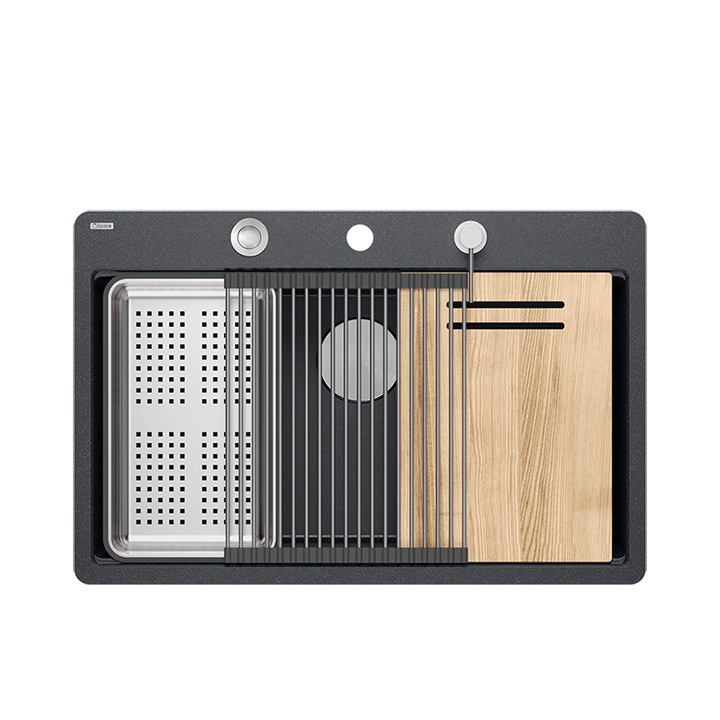 Chiuveta Quadron MARC 110 cu o cuva, 75x49x24 cm, neagra, set