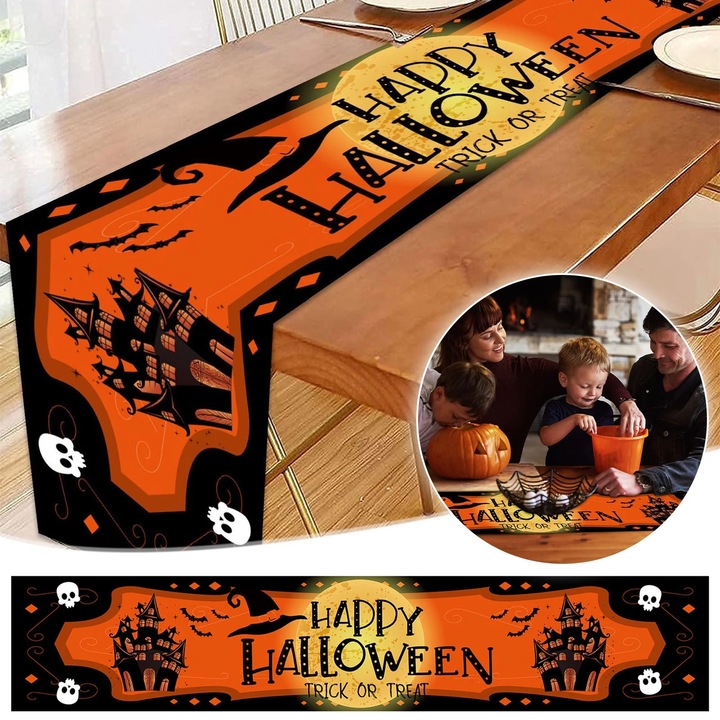 YANYXR Halloween asztalterítő, poliészter, narancssárga-fekete, 180x35cm
