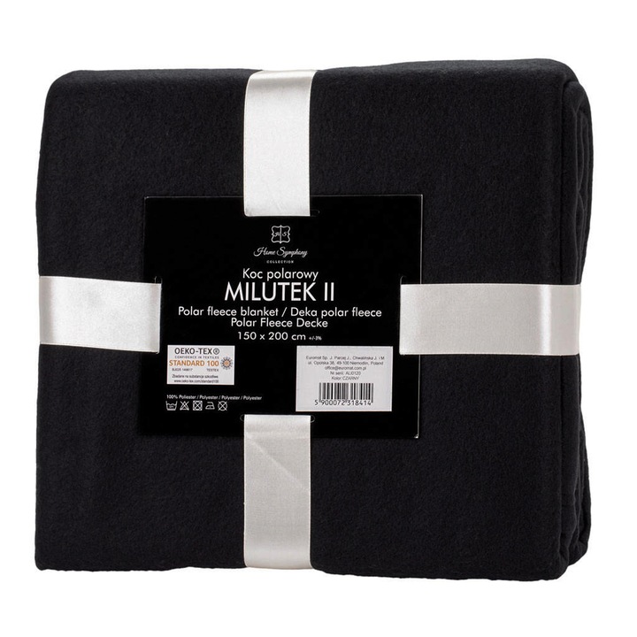 Cuvertură de pat, Euromat, Poliester, Negru, 150x200cm m, poliester, greutate 190 g/m2