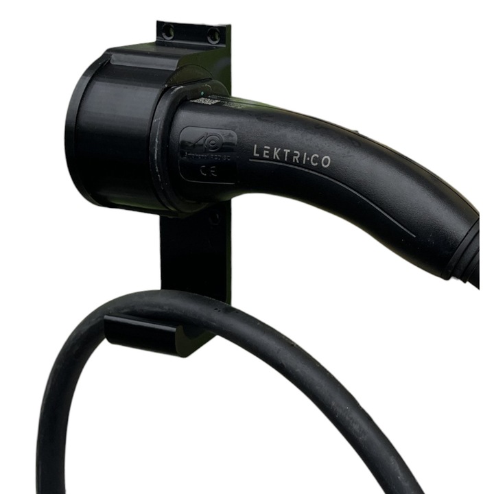 Стенна стойка Type 2 за кабел за зареждане на електрически автомобили и PHEV, Свързване към зарядното устройство отстрани, пластмаса, Цвят Черен