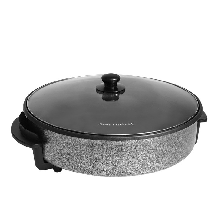 Многофункционален тиган, 1500W, 7.5L, незалепващо покритие, лесен за почистване, за пържене, готвене на пара или грил, лесен за употреба, черен