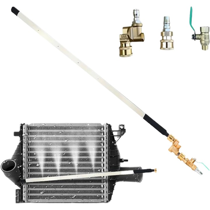 Hűtő- és motormosó lándzsa személygépkocsikhoz, teherautókhoz, kotrógépekhez, traktorokhoz, mezőgazdasági kombájnokhoz, víz-/levegősugaras tisztításhoz, 4 fúvóka, tartozékokkal, univerzális, 60 cm