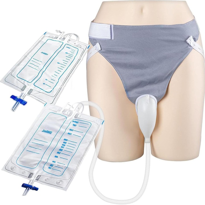 Set Chiloti Urinari Barbati cootway, Solutie Eficienta Incontinenta, Prevazut cu 2 pungi urinare sterile si un tub de golire, atrofic, Gri