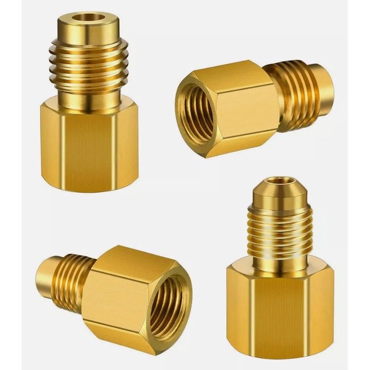 Set 4 Adaptoare din Alama pentru Refrigerant R134A si R12, Compatibile cu Pompe de Vid, 1/4 pana la 1/2 acme, 1/2 acme pana la 1/4
