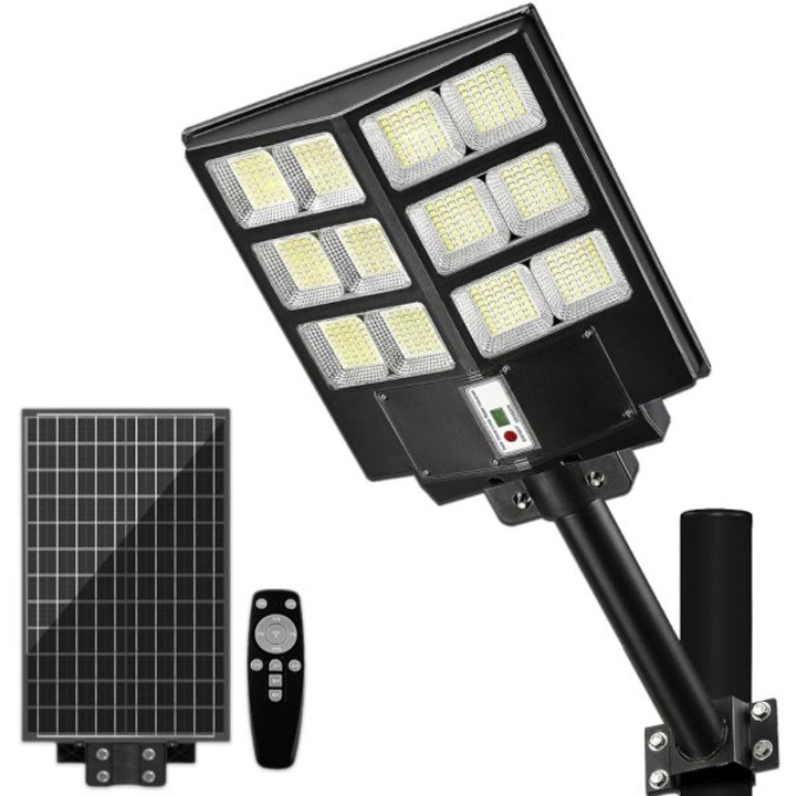 600W Соларна LED улична лампа с монокристален панел, 480 ултраярки светодиода, монтажна шина и дистанционно управление, IP67 – Автономно външно осветление