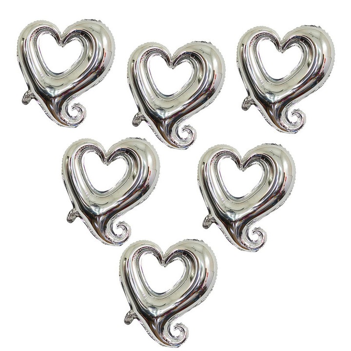 6 db-os szív alakú fólia lufi szett, ezüst
